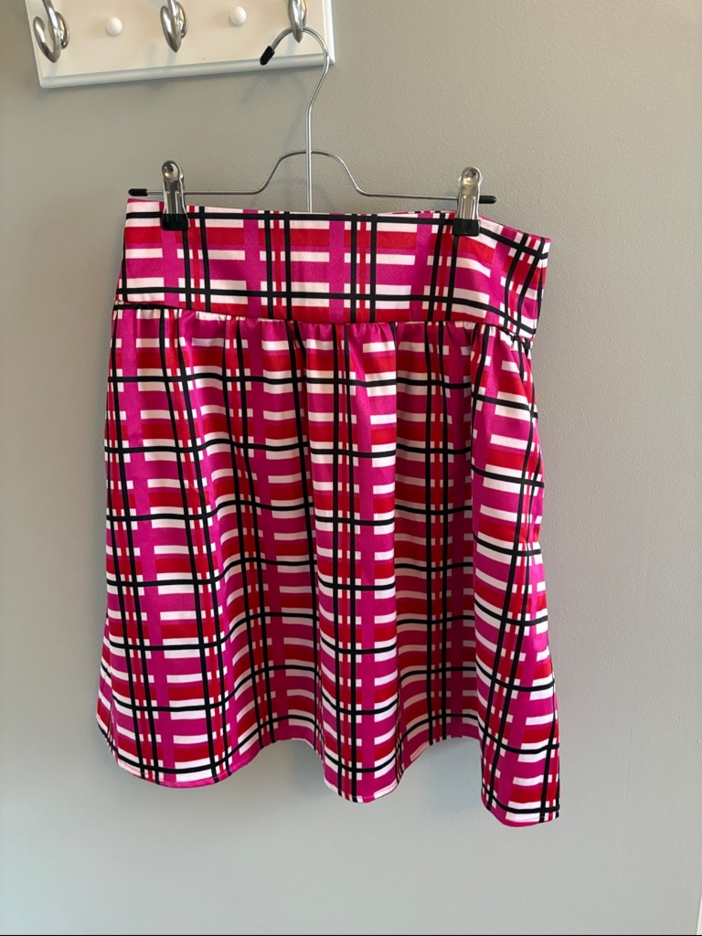 Pink Plaid A-Line Skirt with Gathered Waist